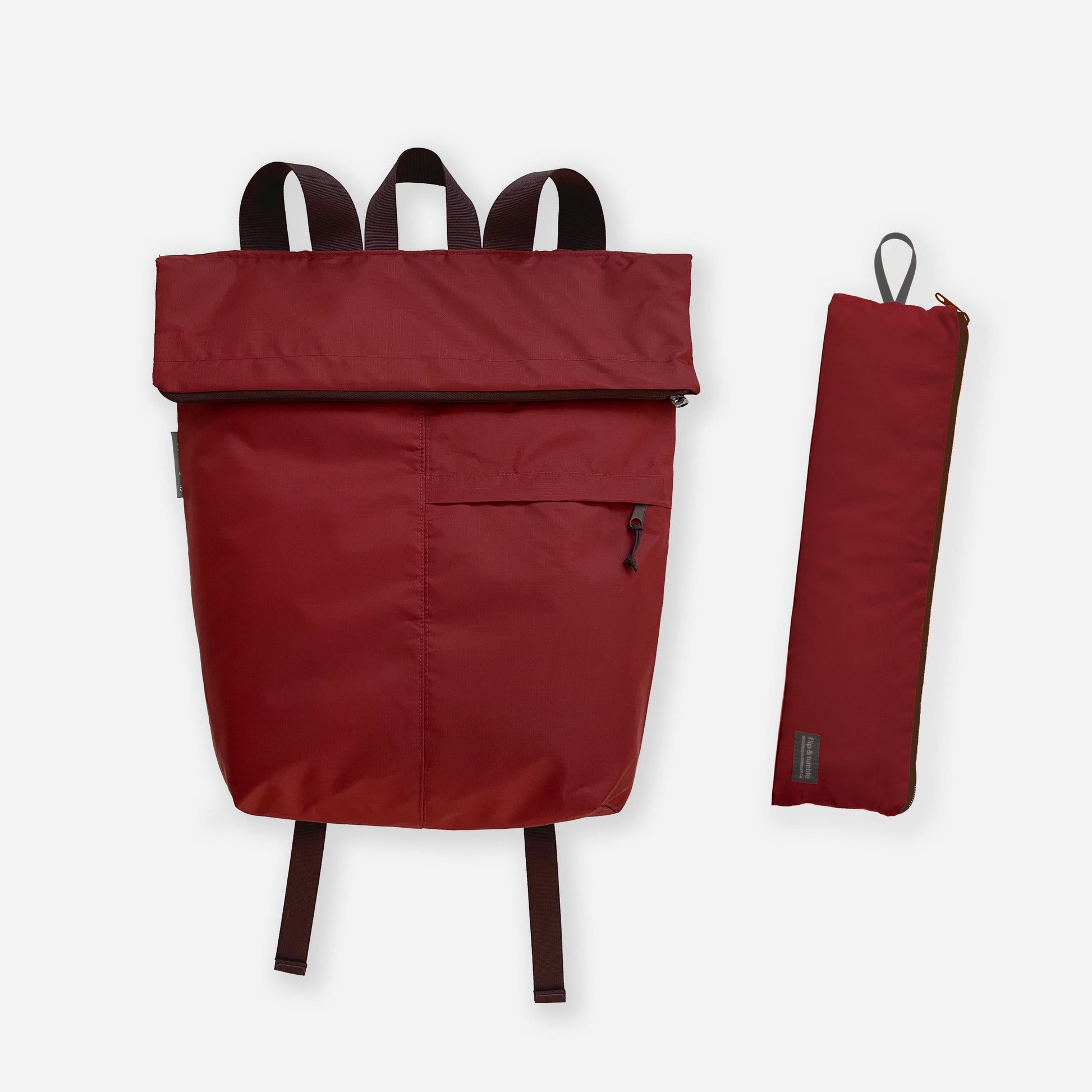 red foldable backpack for travel - flip & tumble - best packable backpack for travel, this packable foldable rucksack style is great for travel