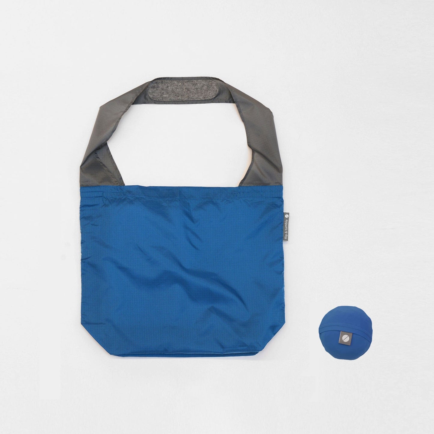 24-7 bag - flip & tumble - blue packable shopping bag, stylish reusable bag